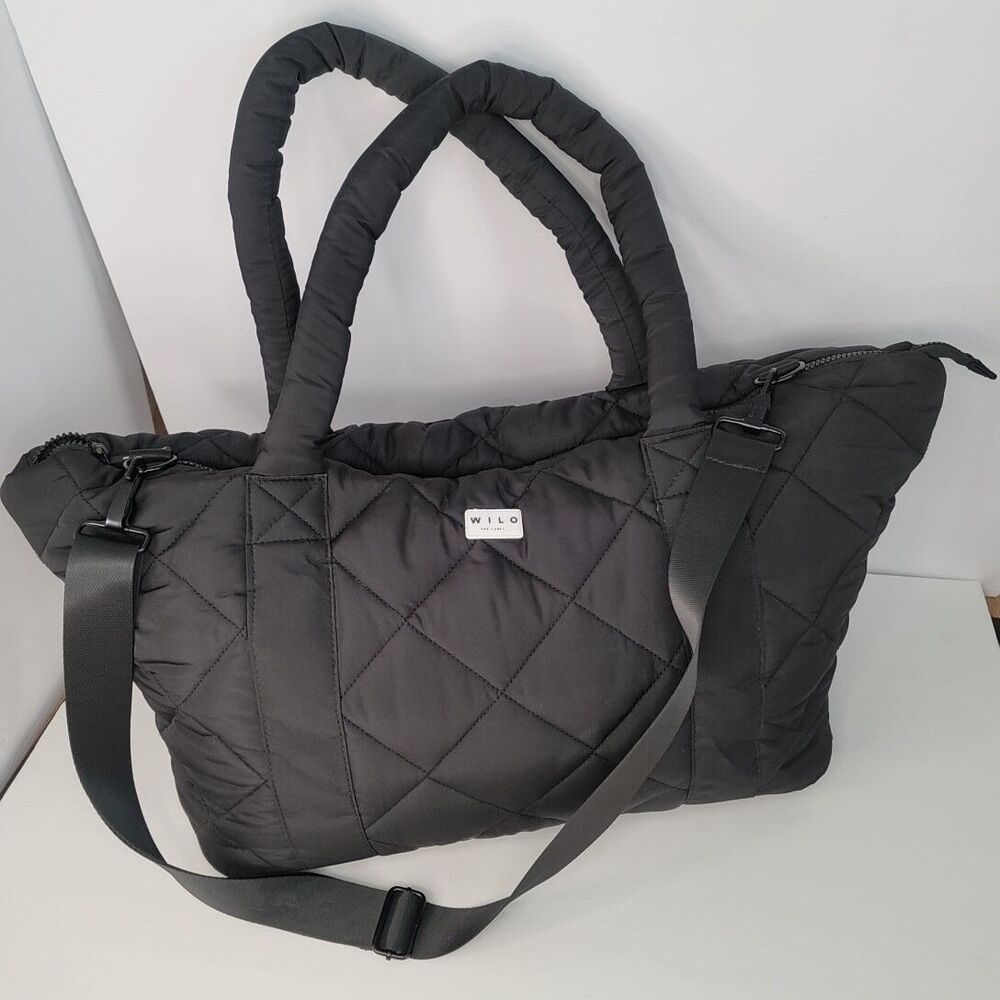 WILO The Label Puffer Quilted Weekender Bag Tote Large Black Travel Gym Carryall